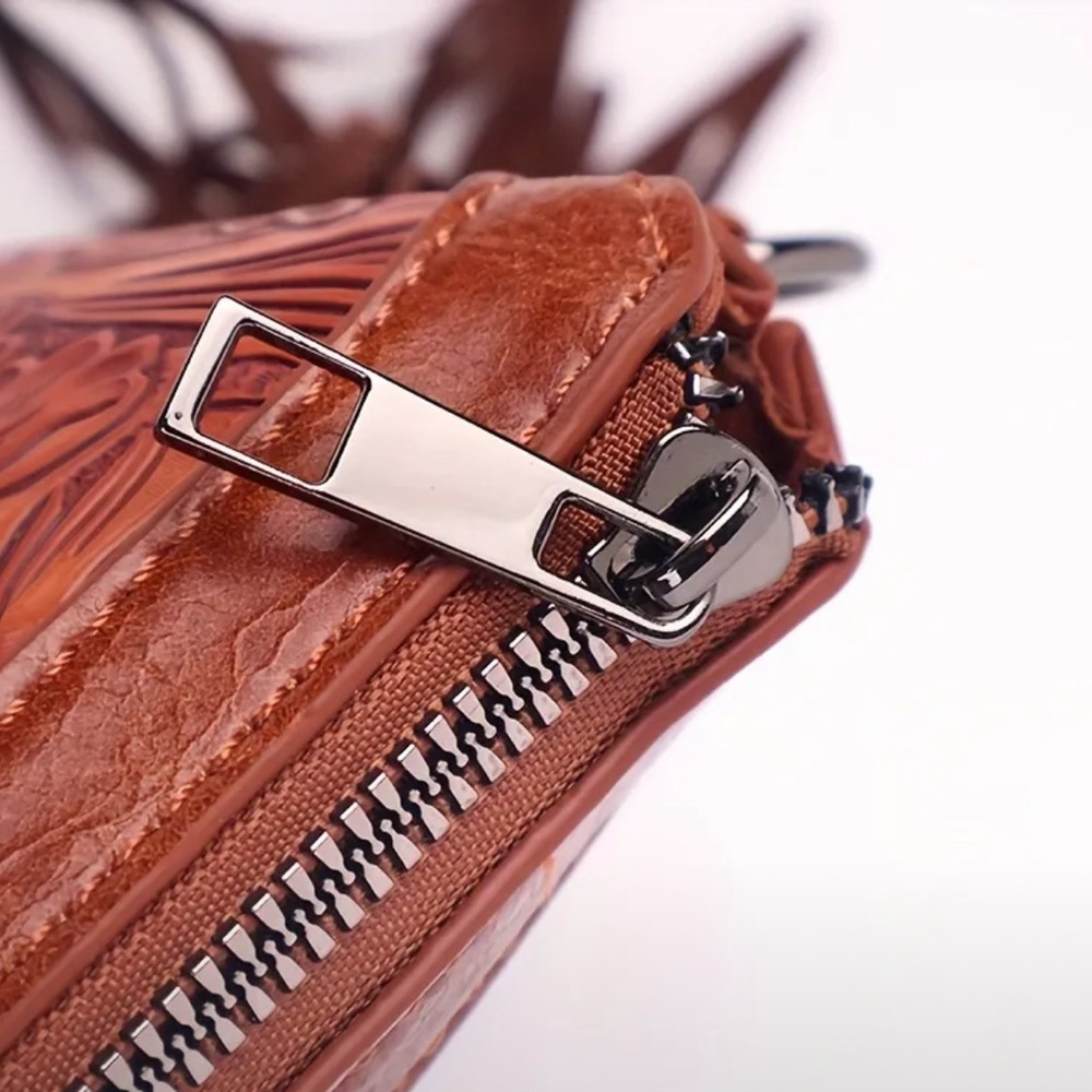Brown Embossed Leather Crossbody Bag - Picture 6 of 12